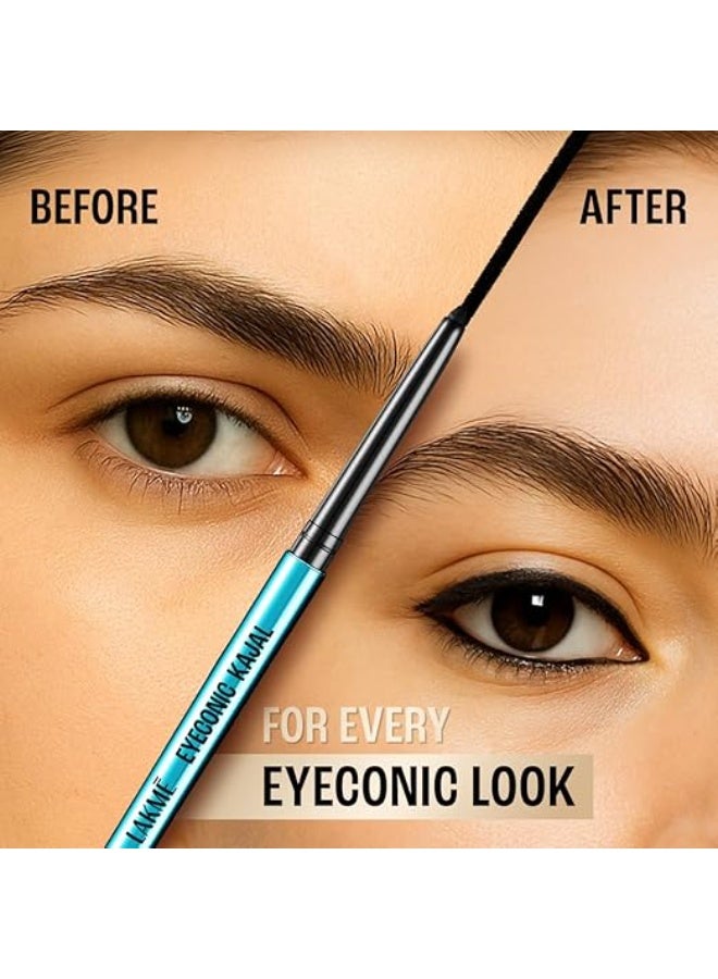 Lakme 9-5 Eyeconic Kajal, Deep Black, Smudgeproof and Waterproof that lasts upto 24H, for 2x dark pigment, 0.35g - Image 4